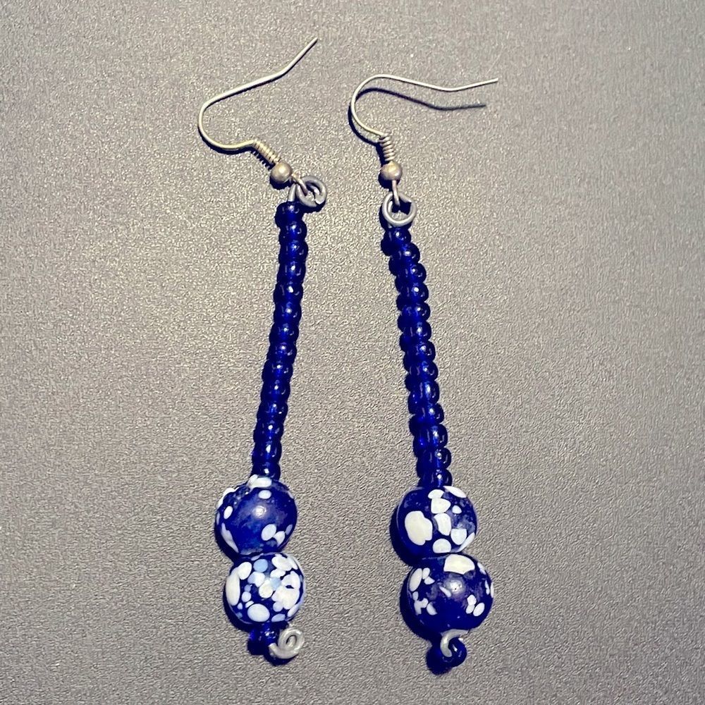 Handmade blue bead earrings